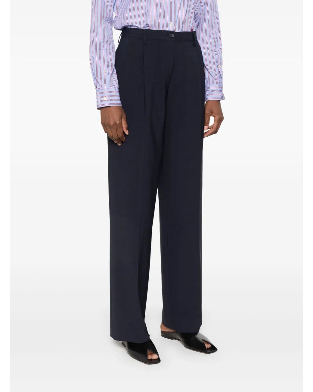 Aspesi Blue Virgin Wool Tailored Straight-Leg Trousers