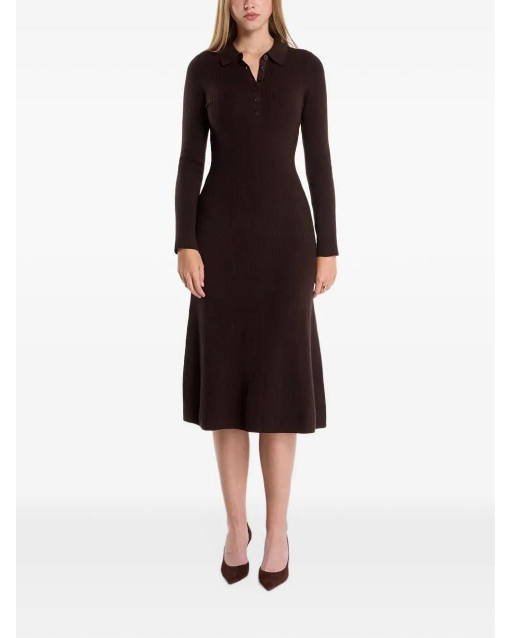 Gant Black Ribbed-Knit Long-Sleeve Midi Dress