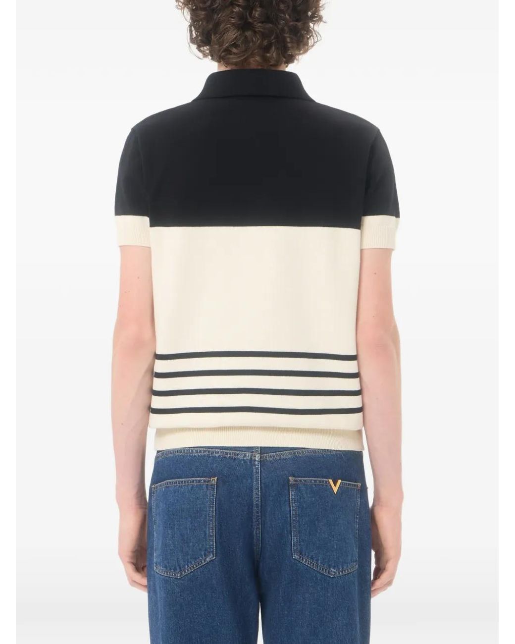 Valentino Garavani Black Wool Polo Shirt With Vlogo for men