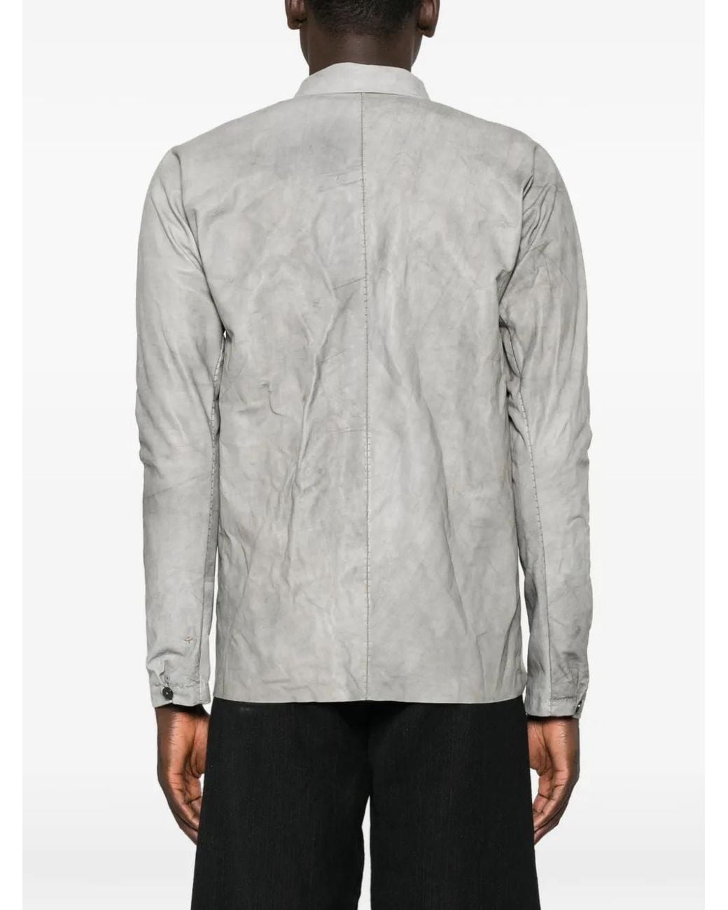 Ma+ Gray Leather Long-Sleeves Shirt for men