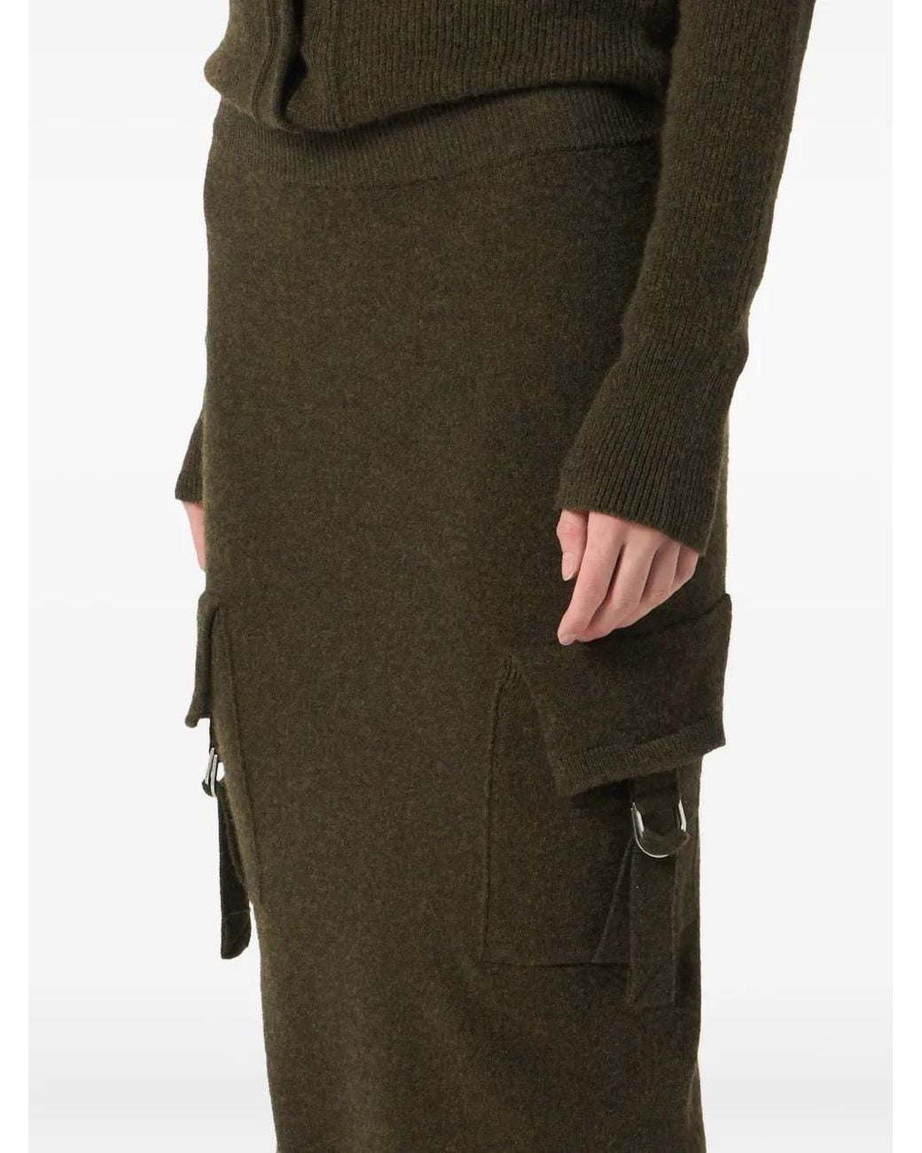 Blumarine Green Cargo-Pockets Knitted Midi Skirt
