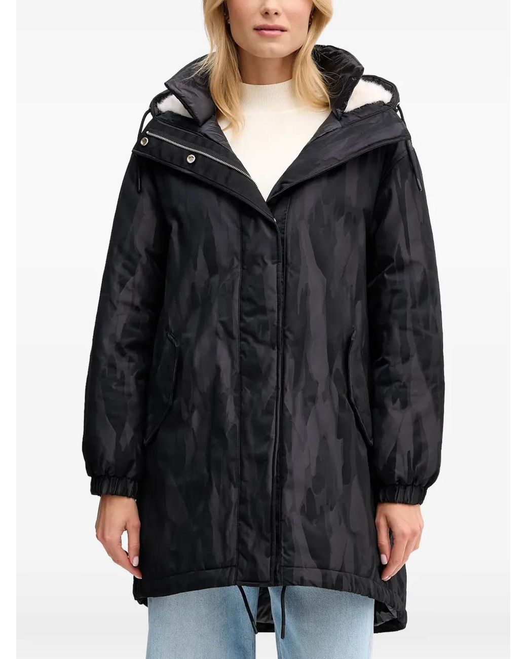 Sisley Black Hooded Patterned Parka Coat