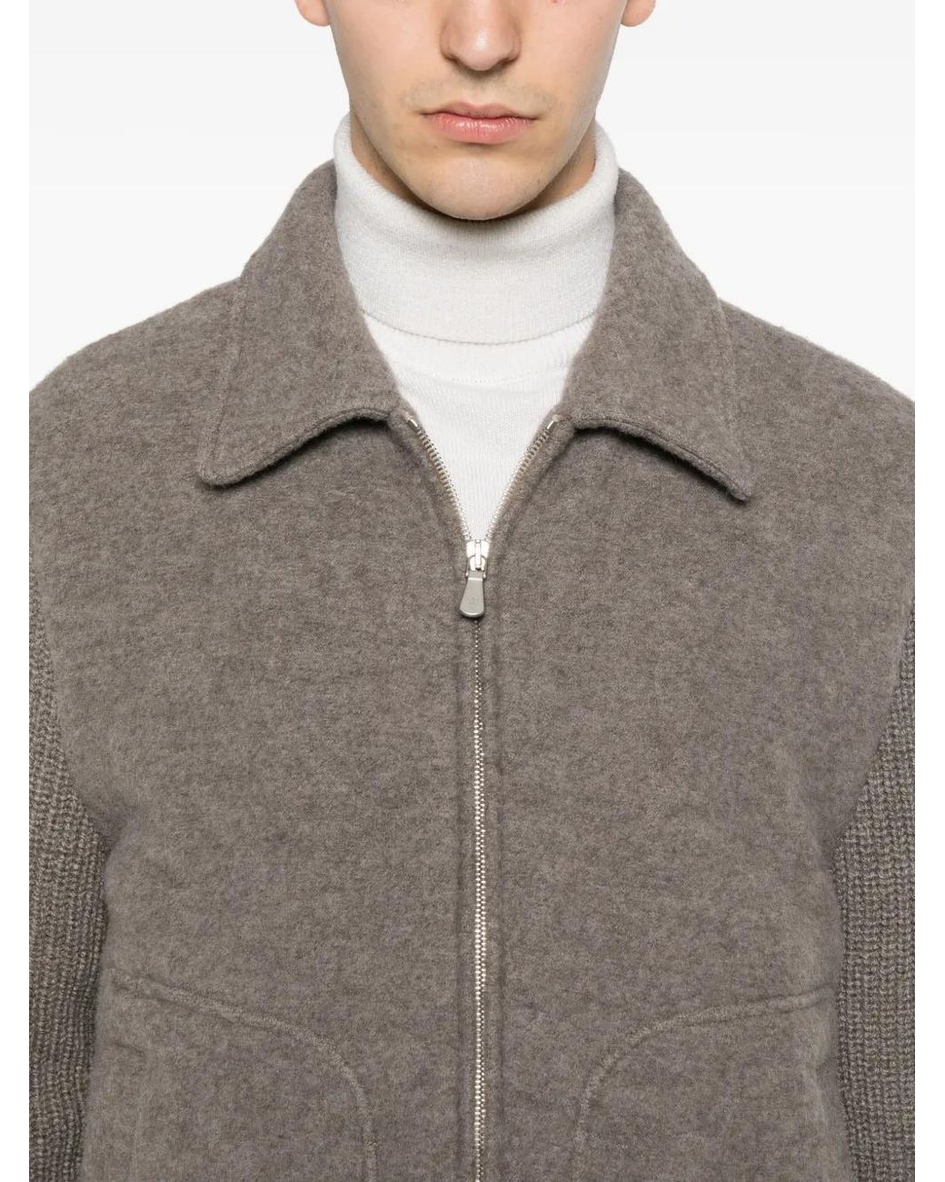 Eleventy Gray Knit-Sleeves Jacket for men