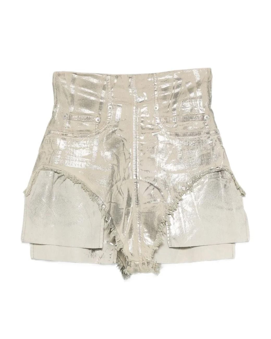 Rick Owens Natural Metallic Frayed Shorts