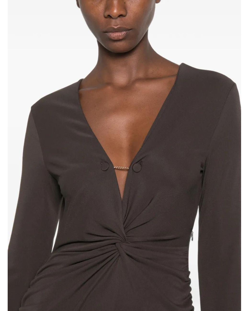 Imperial Black Twisted-Waist Front-Slit Dress