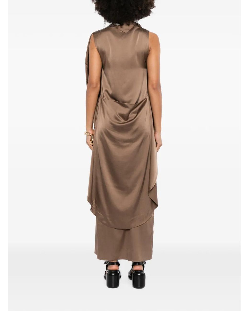 Ruohan Natural Robe Mi-Longue Ikra À Design Drapé