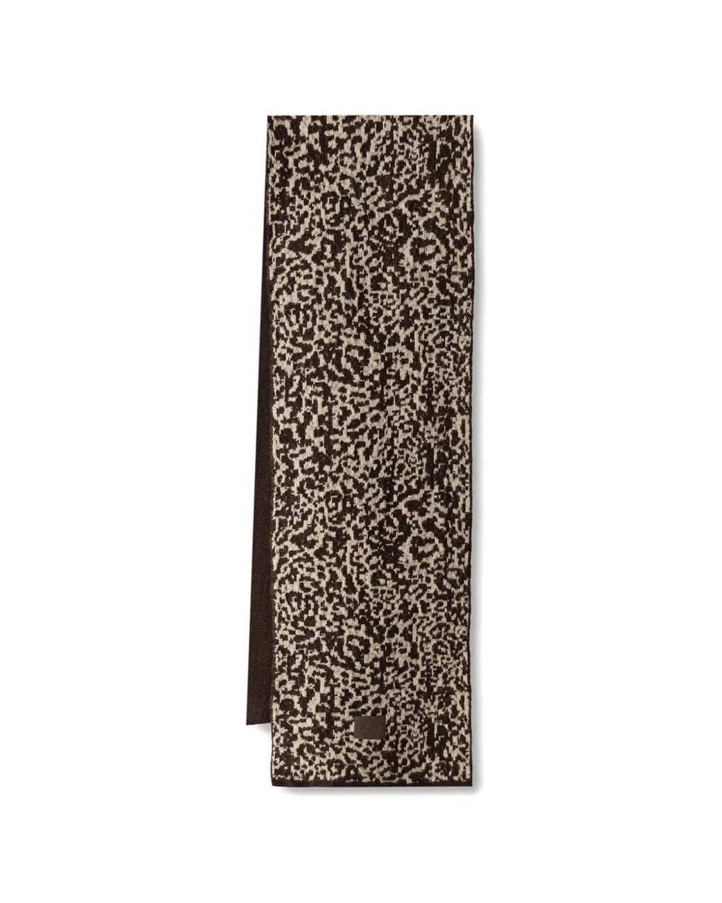 DKNY Brown Animal-Pattern Knitted Scarf