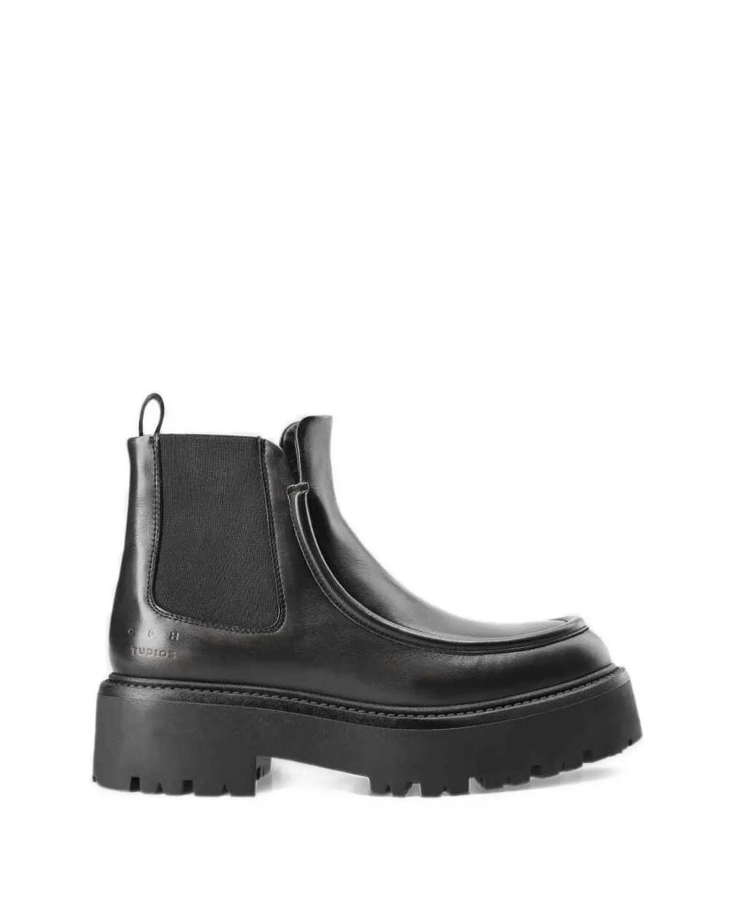 COPENHAGEN Black Leather Chunky-Sole Ankle-High Chelsea Boots