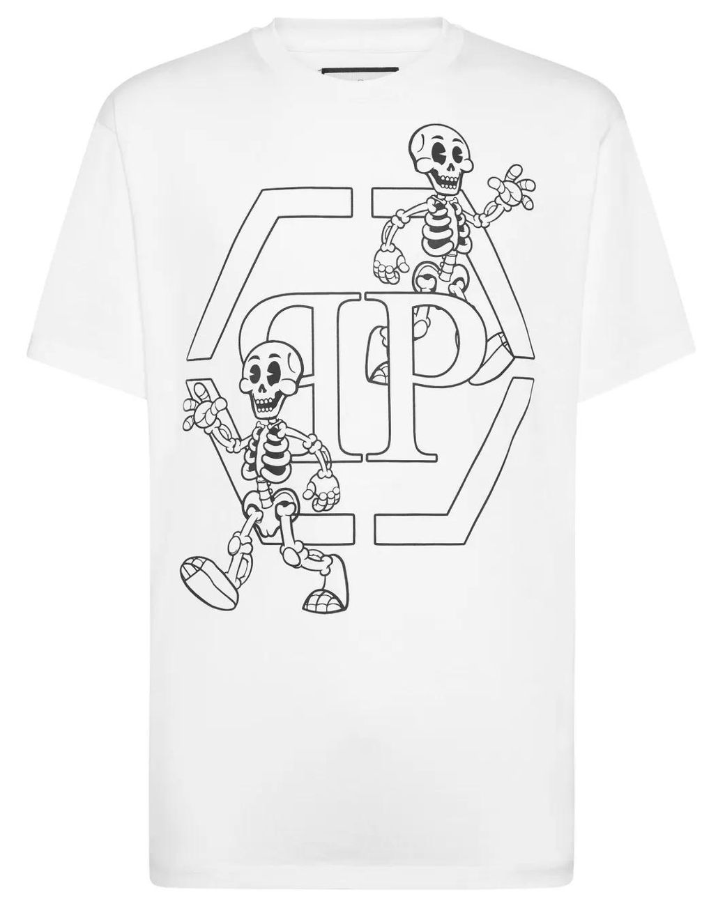 Philipp Plein White Skeleton-Print Cotton T-Shirt for men