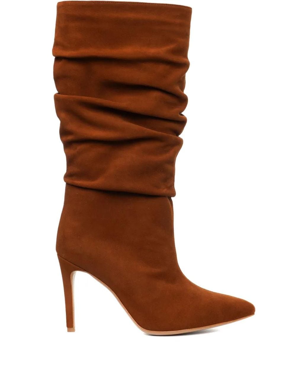 Ginissima Brown 95Mm Eva Ruched Suede Boots