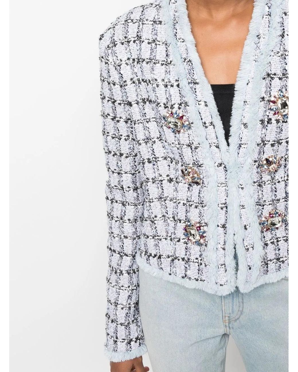 Philipp Plein Blue Single-Breasted Tweed Blazer