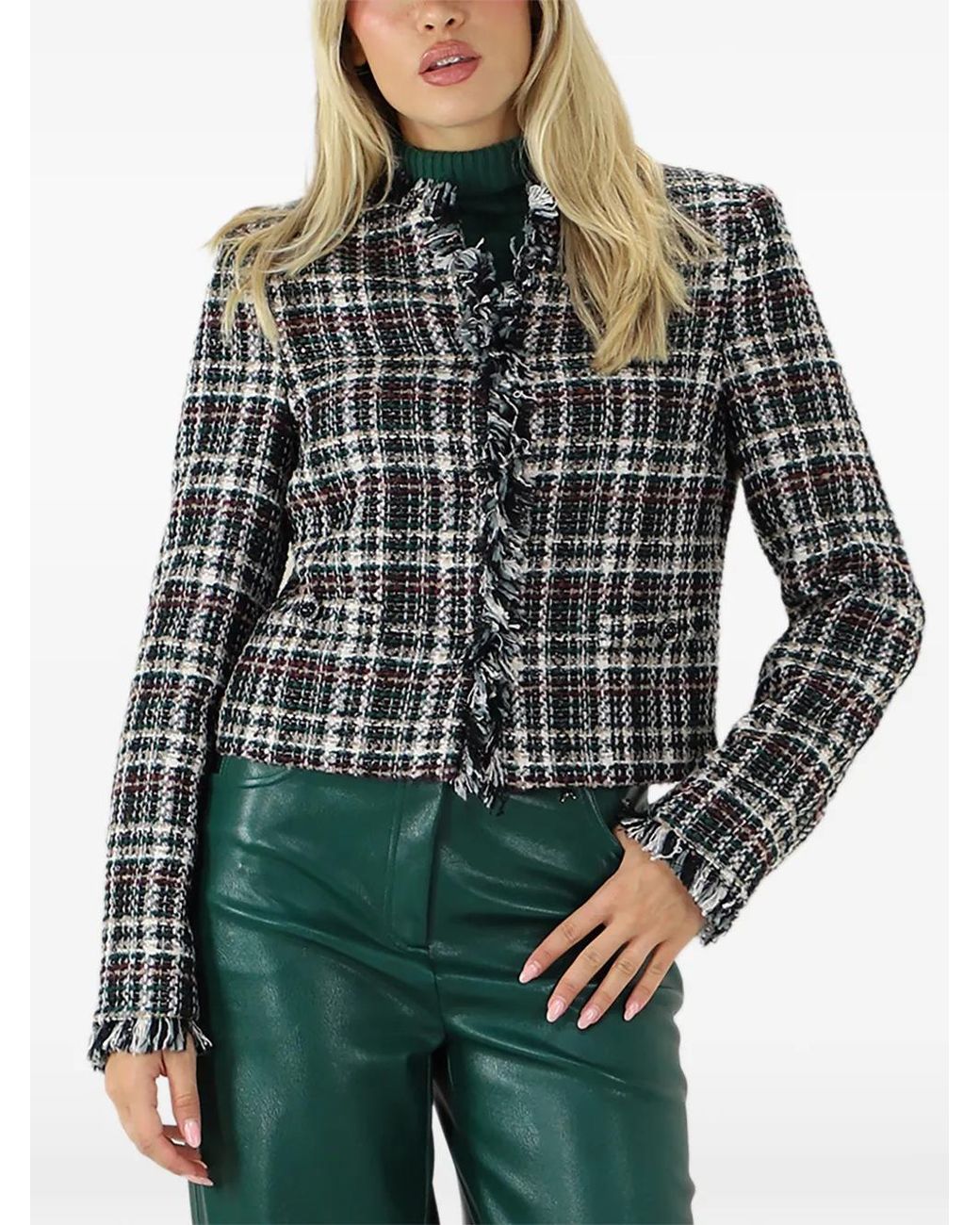 Twinset Green Tweed Fringed Jacket