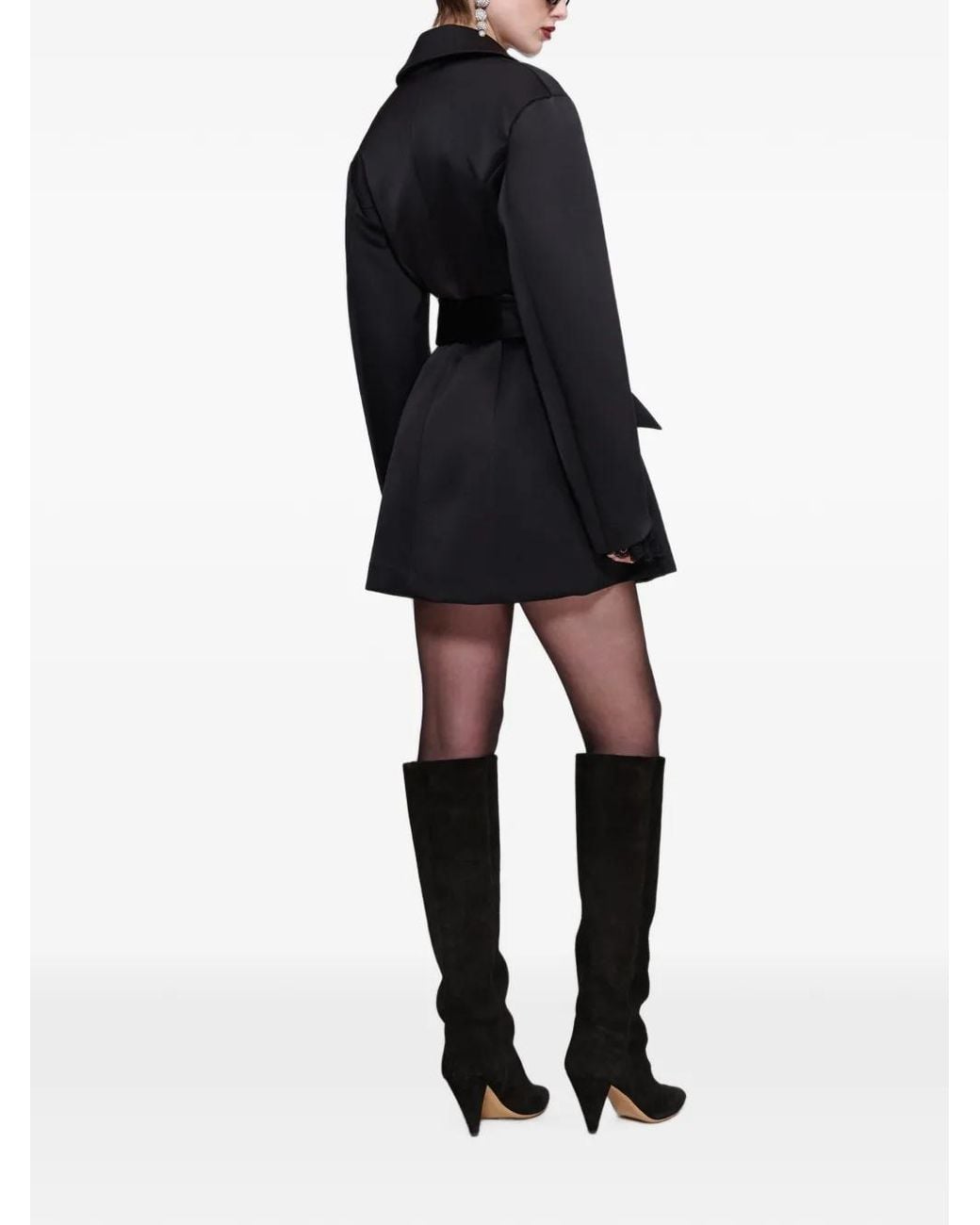 Essentiel Antwerp Black Robe Courte Kassidy Évasée À Boutonnière Croisée Et Effet Satiné