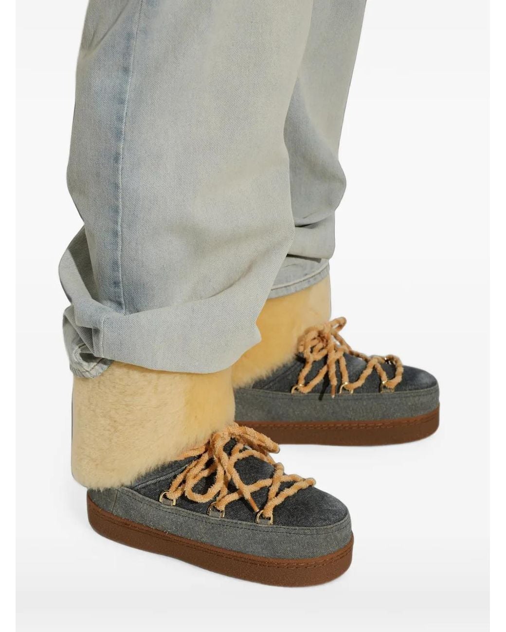 Inuikii Natural Shearling-Trim Denim Snow Boots