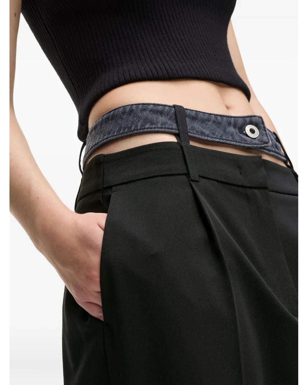 Karl Lagerfeld Black Wide-Leg High-Waisted Tailored Pants With Denim-Inspired Belt
