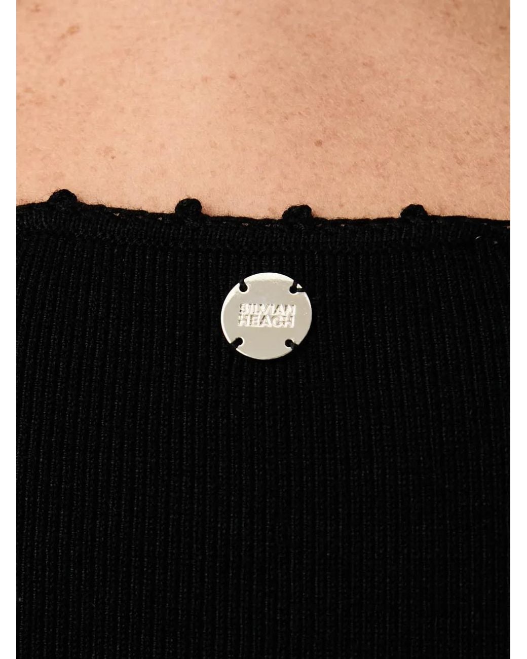 Silvian Heach Black Ribbed-Knit Scalloped-Edge Sweater