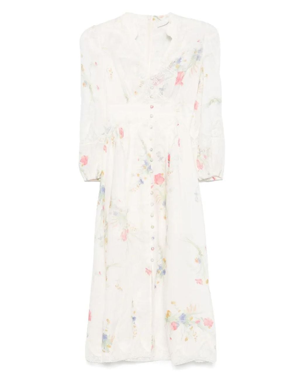 Zimmermann Lucky Maxi-Jurk Met Bloemenkant in het White