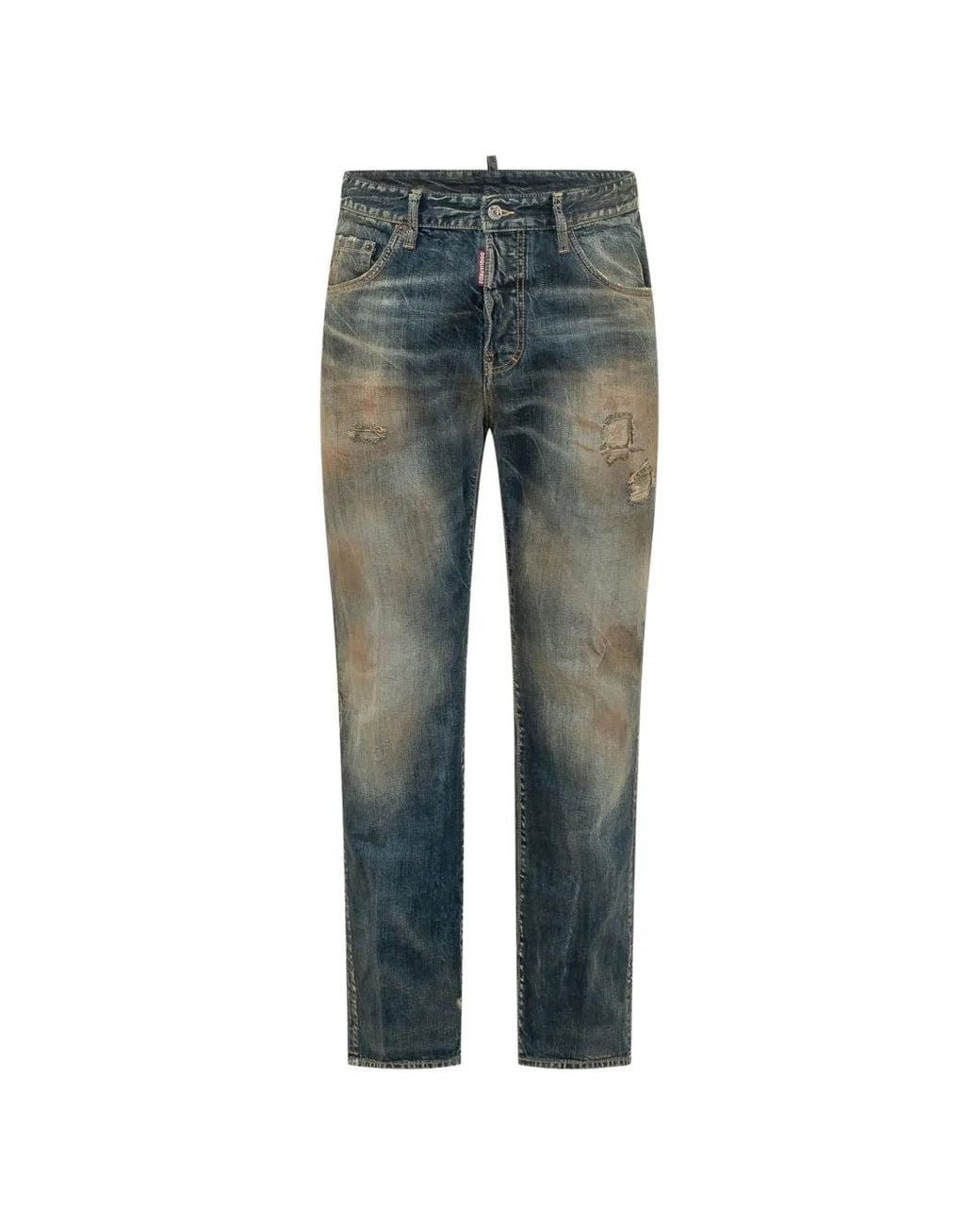 DSquared² Blue Teddy Distressed-Finish Jeans for men