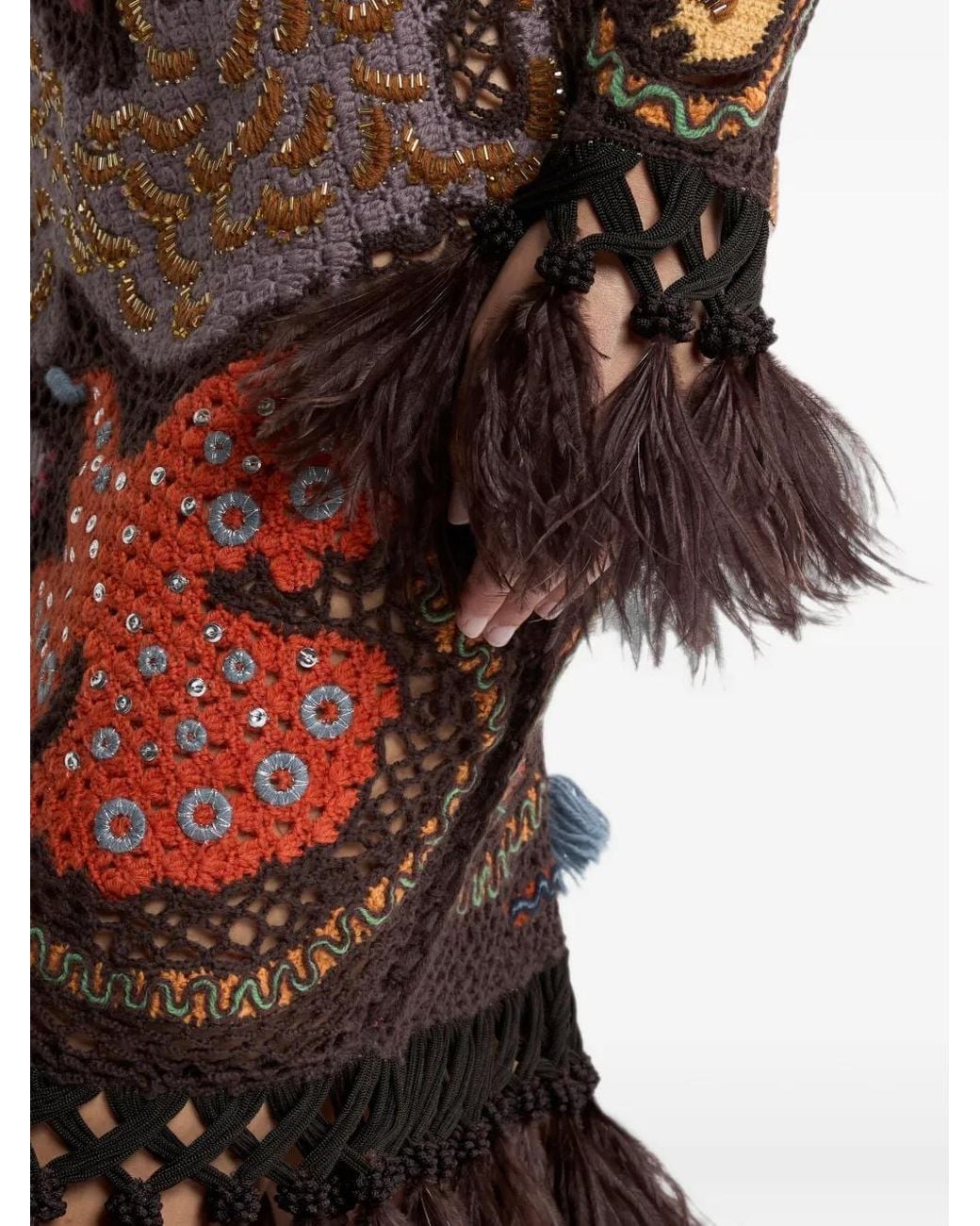 Etro Embroidered Crocheted Wool Mini Dress With Feather Trim