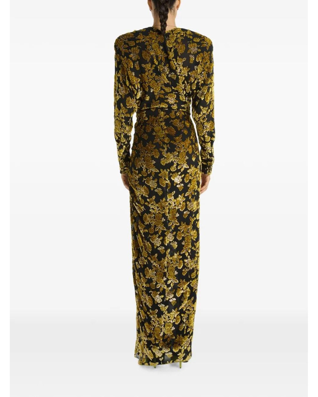 Balmain Green Long Velvet Jacquard Dress
