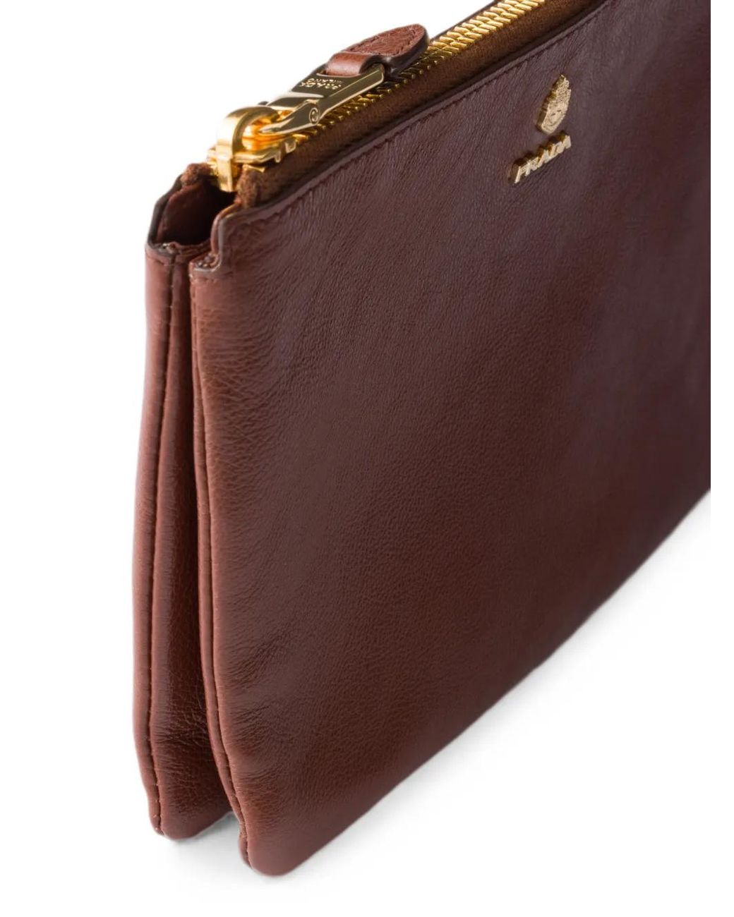 Prada Brown Leather Zipper Pouch