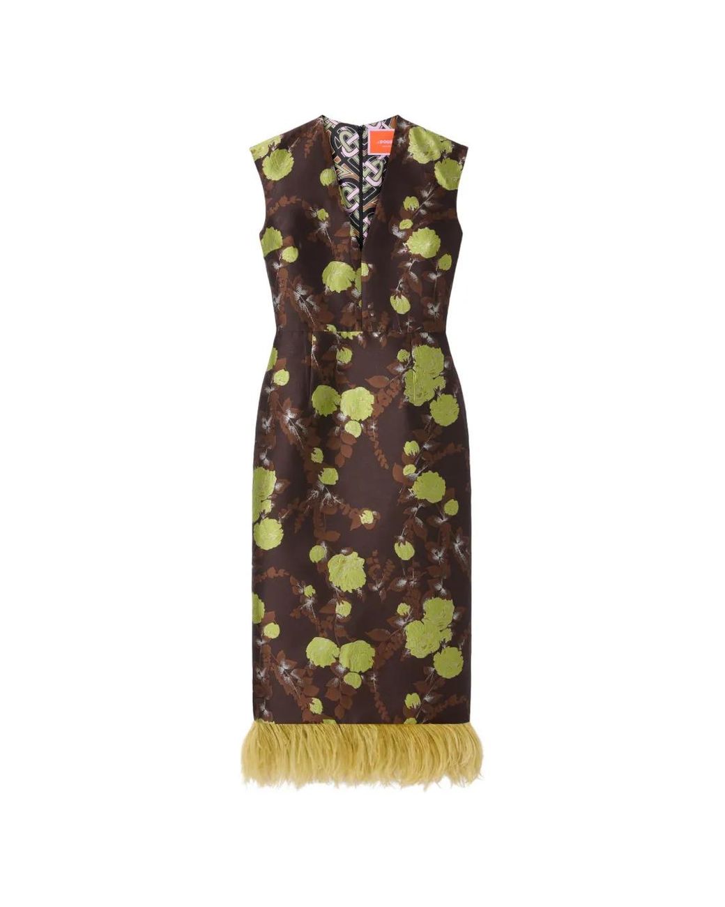 LaDoubleJ Brown Sleek Dress With Feathers