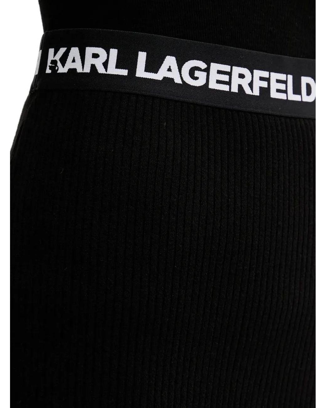 Karl Lagerfeld Black Ribbed Slit-Detail Midi Skirt