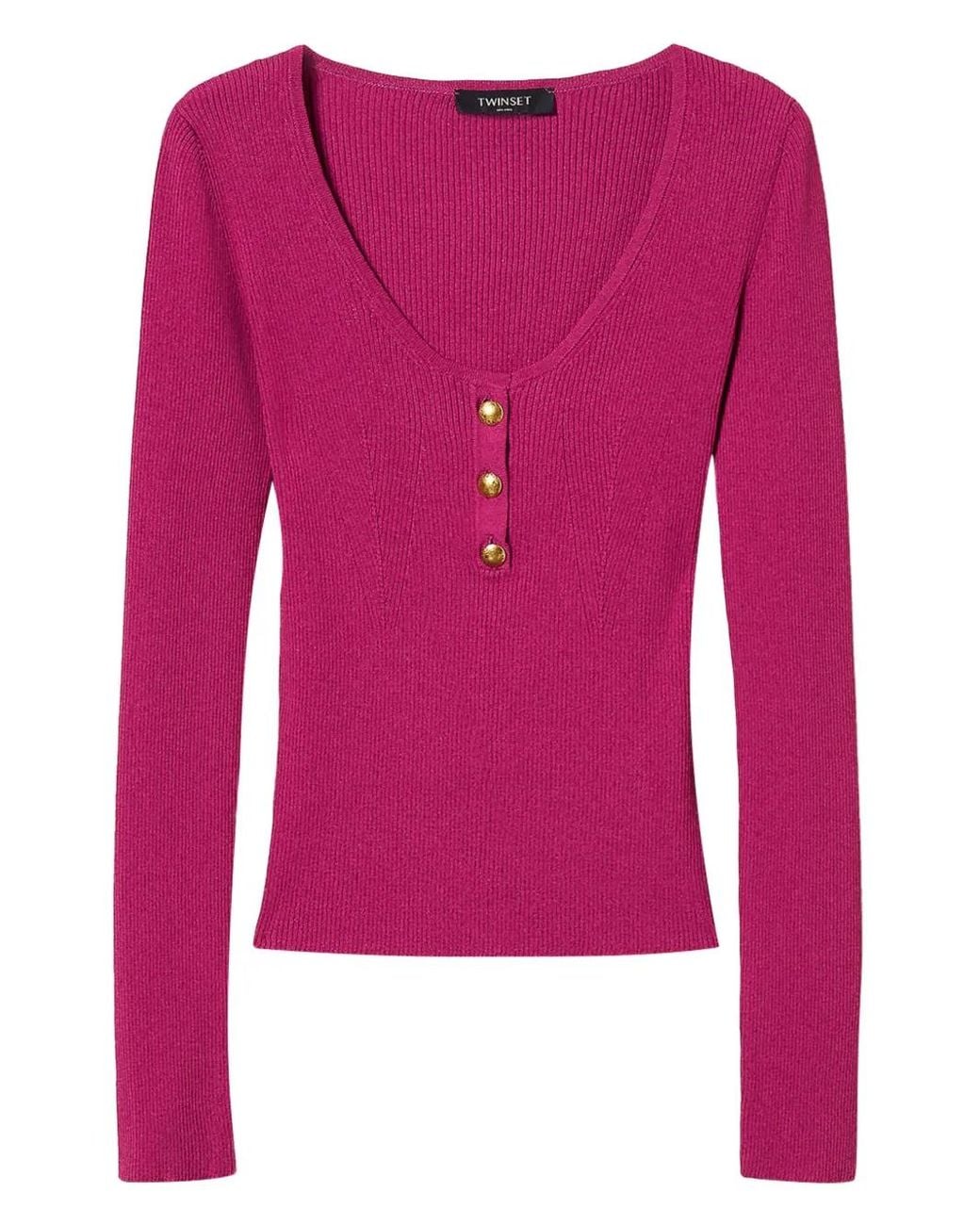 Twinset Pink Gerippter Strickpullover