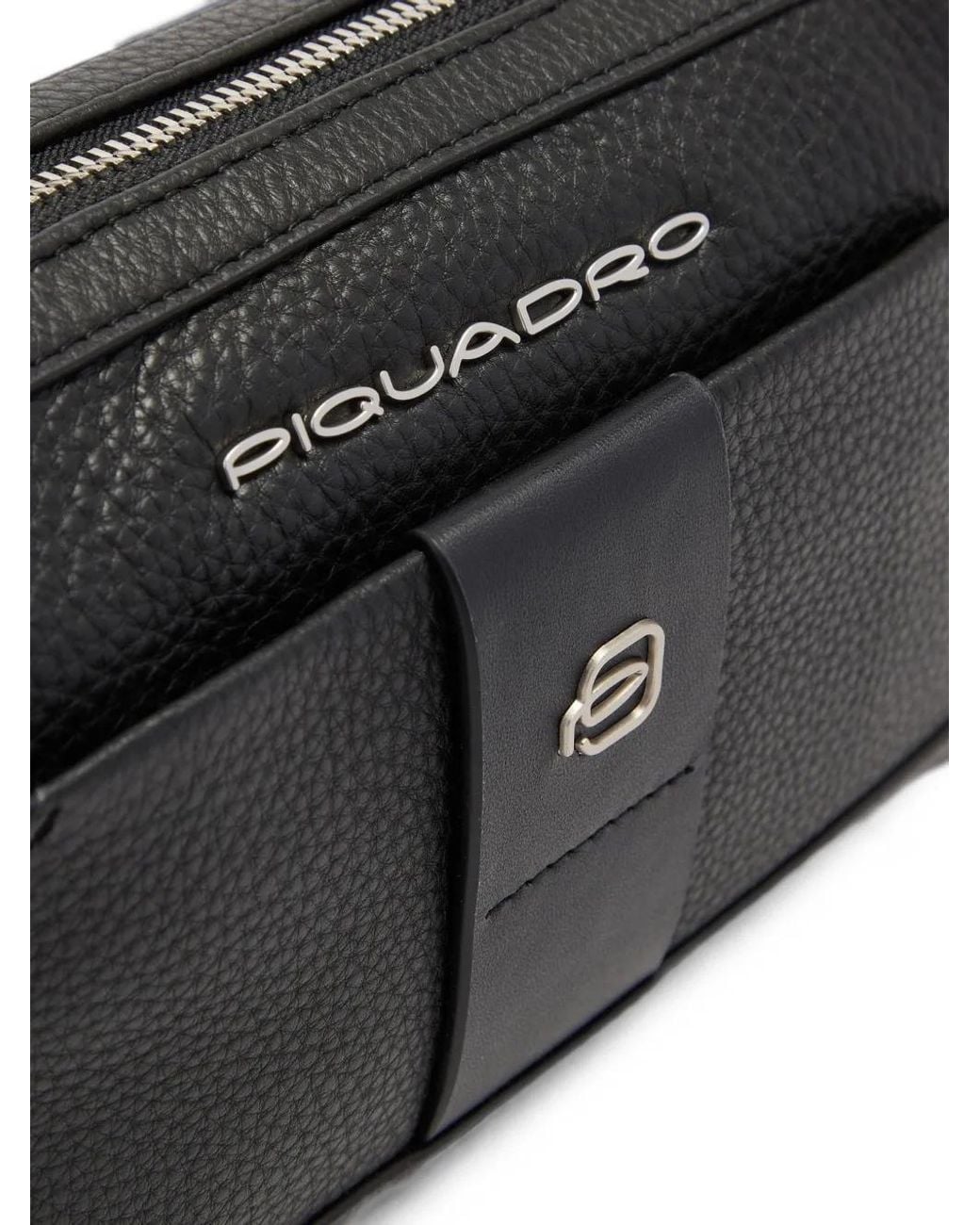 Piquadro Black Pochette En Cuir Grainé À Plaque Logo for men