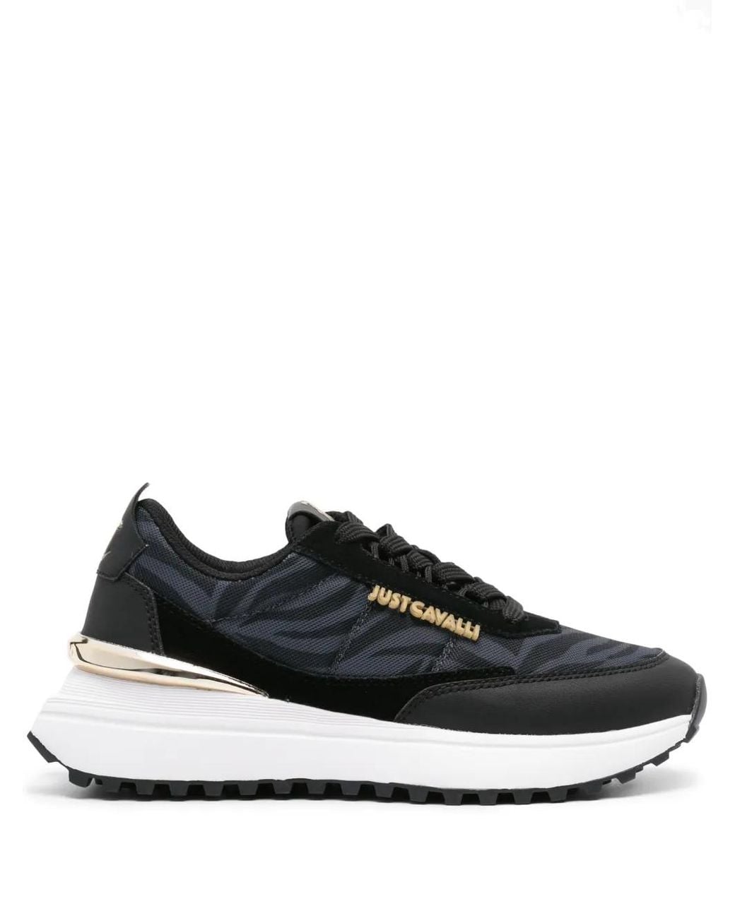 Just Cavalli Black Zebra-Print Panelled Sneakers