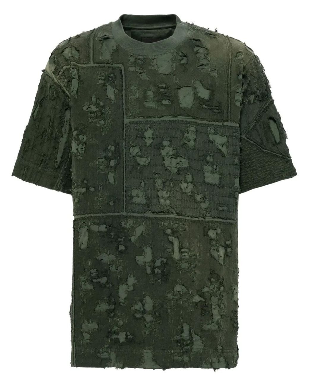 Givenchy Green Frayed-Effect T-Shirt for men