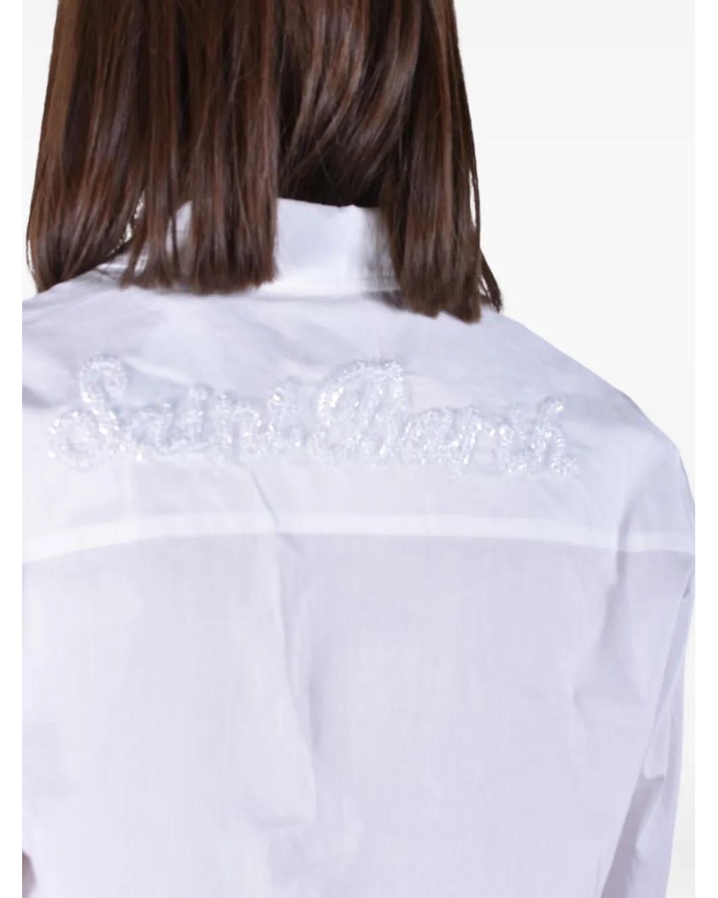 Mc2 Saint Barth White Chemise Rayée Meredith À Logo Brodé