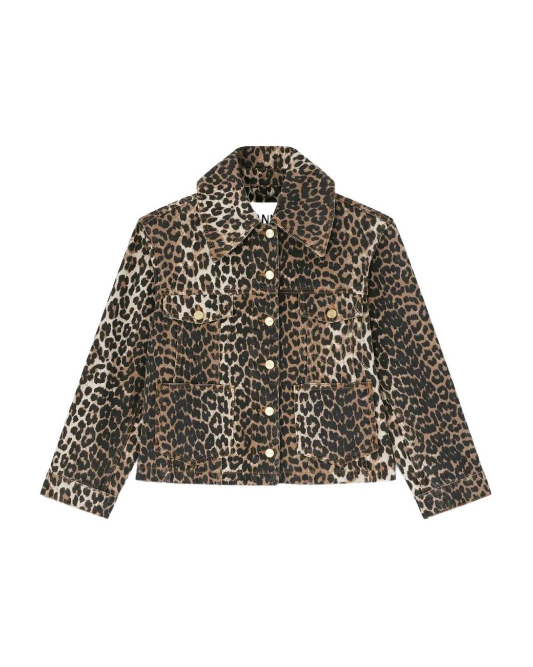 Giacca Denim Con Stampa Leopardata di Ganni in Marrone Lyst