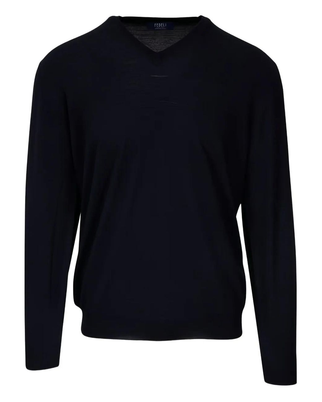 Fedeli Blue V-Neck Wool Sweater for men