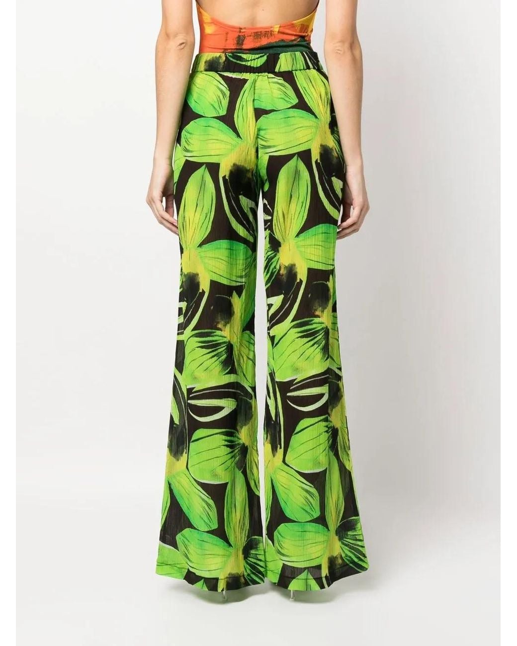 Louisa Ballou Green Printed Wide Leg Trousers