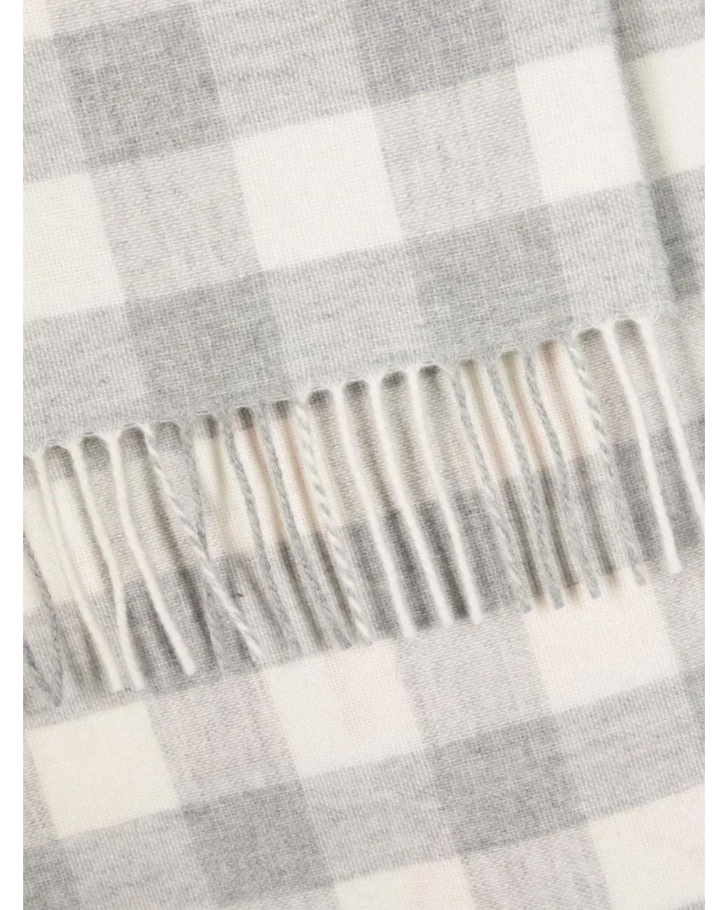 Acne White Logo-Patch Checked Wool Scarf