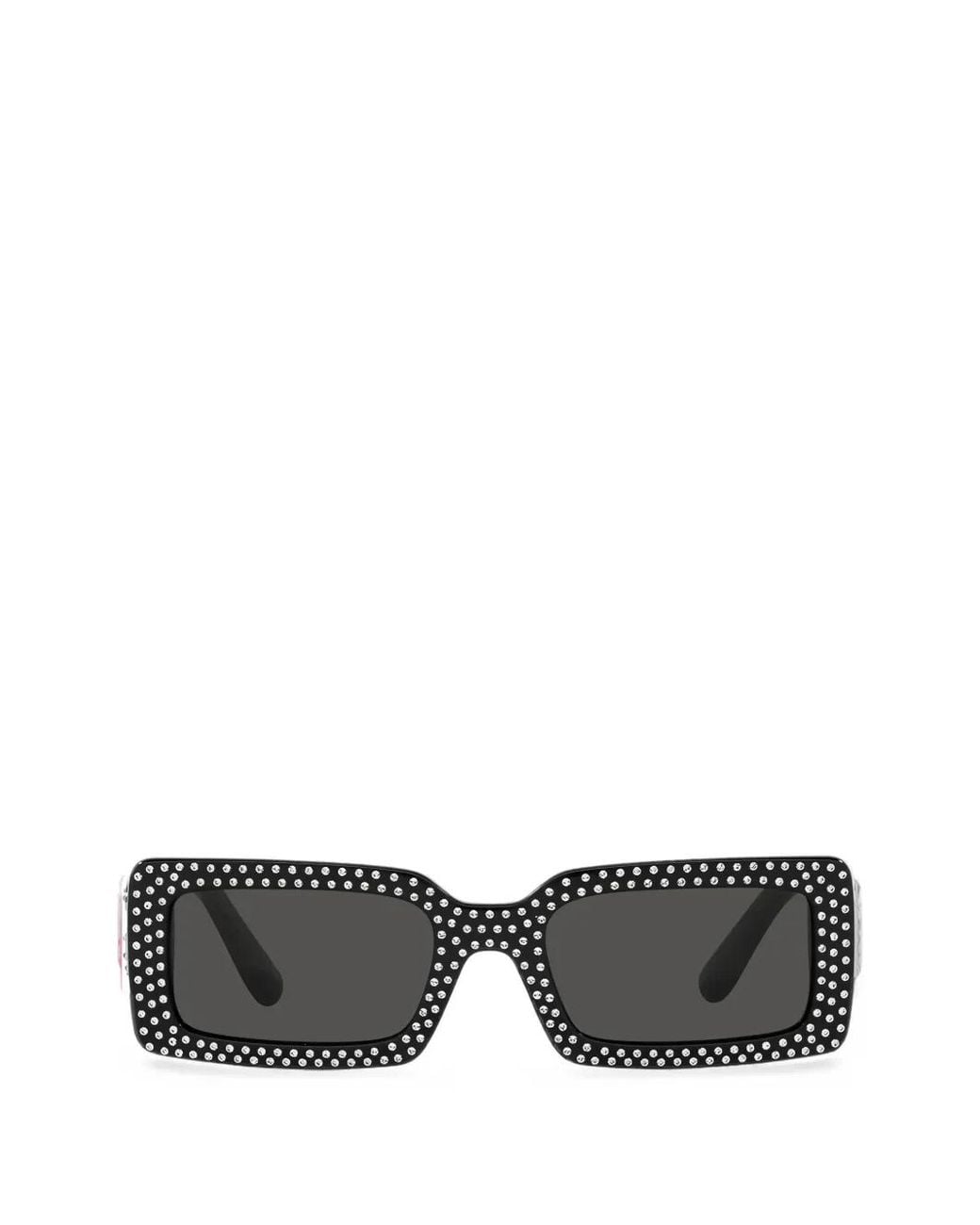 Dolce & Gabbana Gray Crystal-Embellished Rectangle-Frame Sunglasses