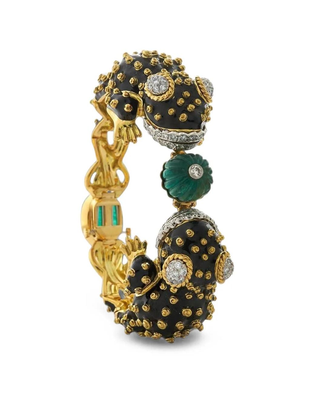 David Webb Metallic Twin Frog Emerald And Diamond Bracelet