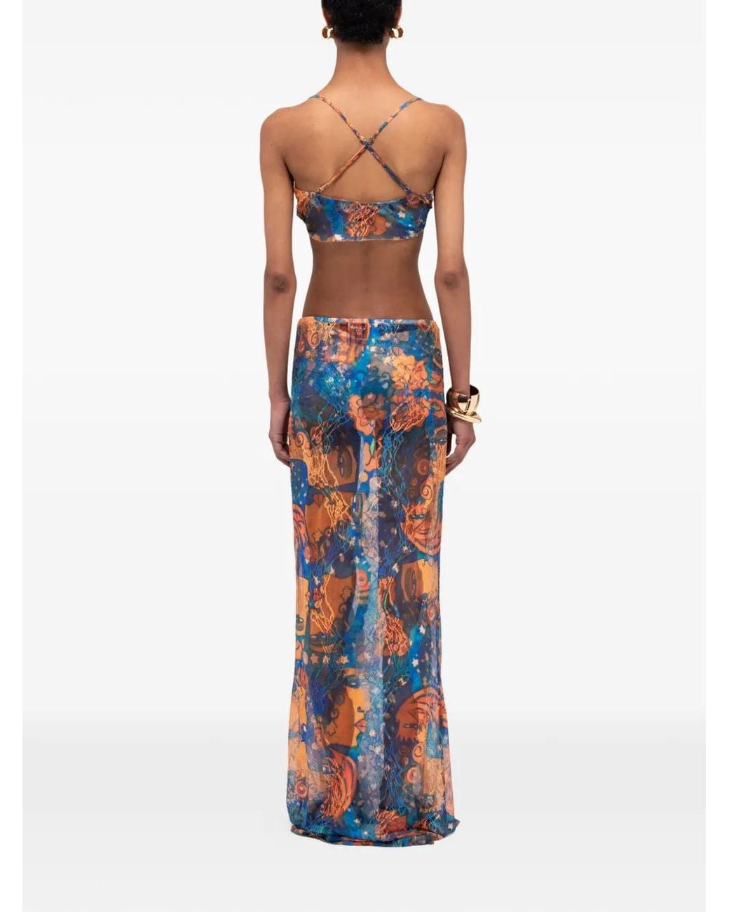 Donde Esteban Blue El Beso Mesh Lace Top