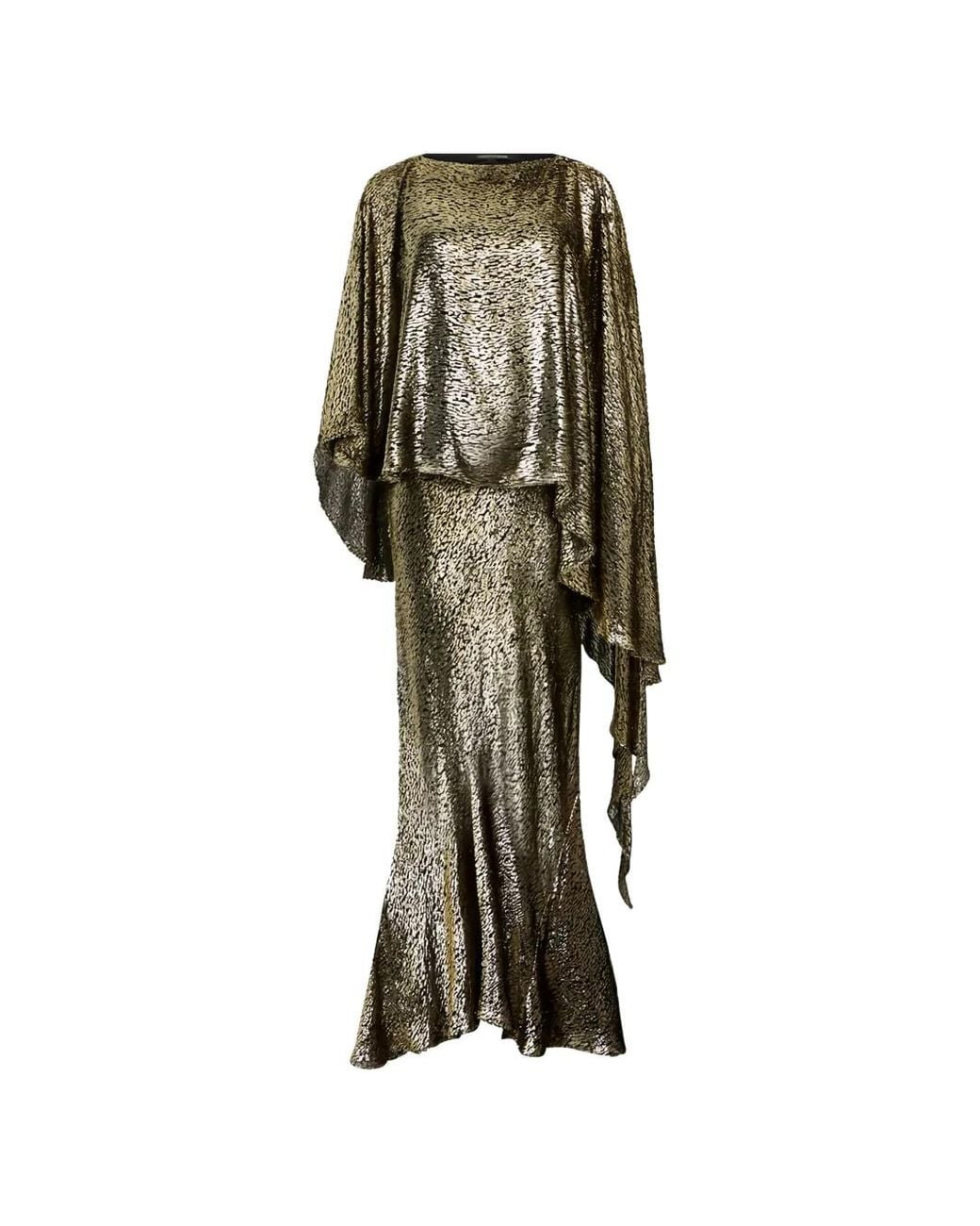 Roberto Cavalli Green Draped Metallic Maxi Dress