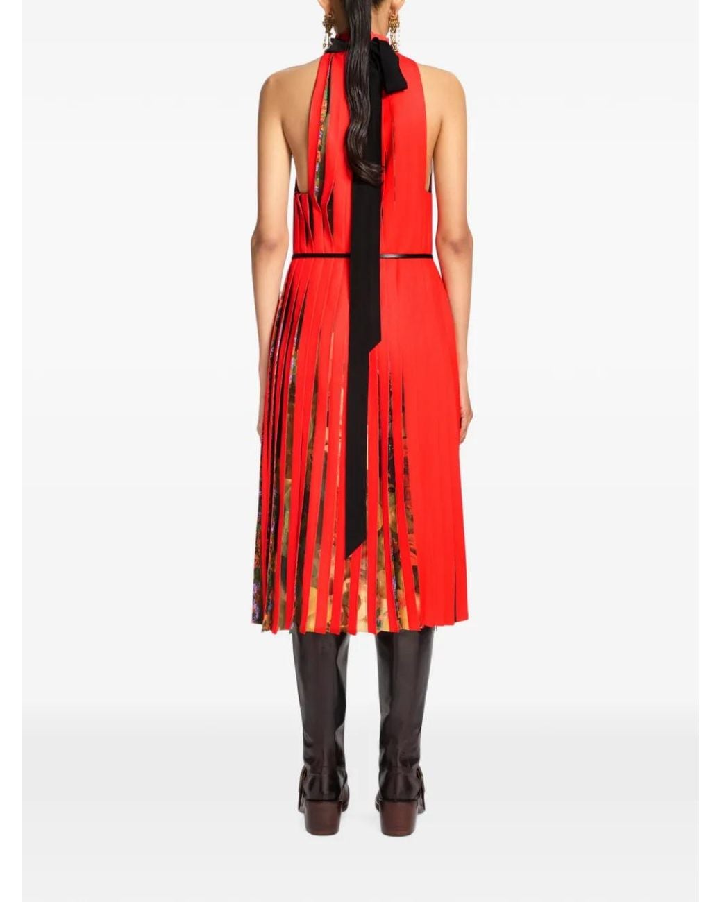 Dries Van Noten Red Printed Pleated Dress