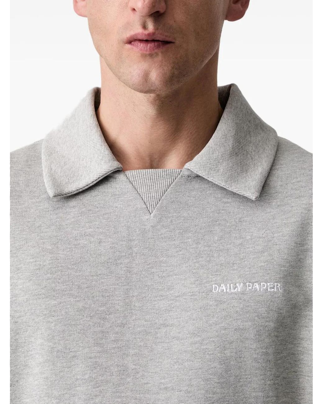 Daily Paper Gray Shirt-Collar Chest-Artwork Oversized Sweater for men