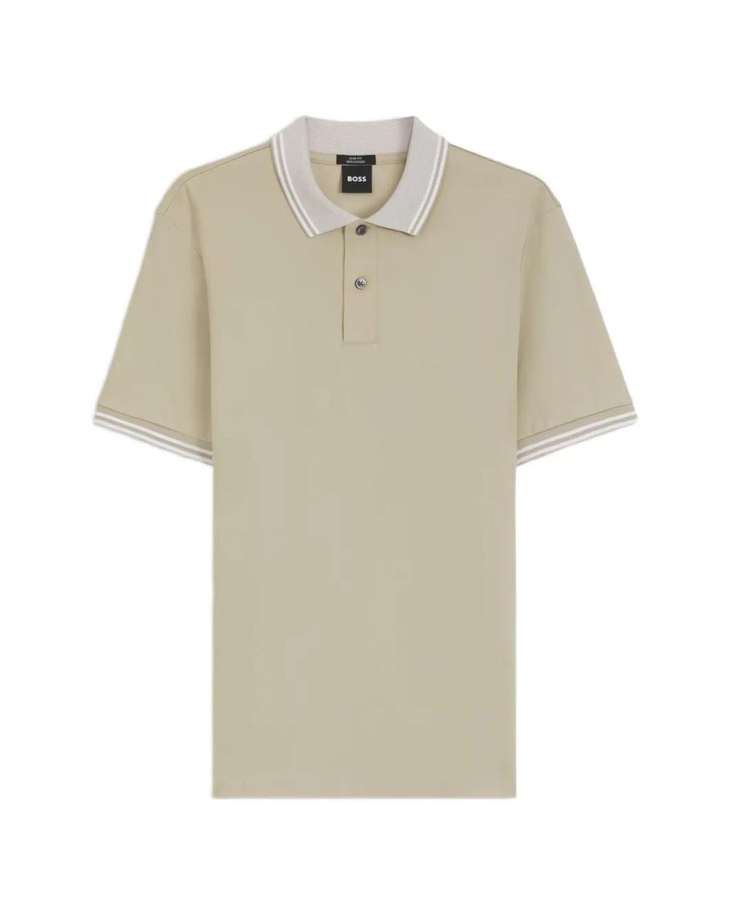 Boss Natural Stripe-Trim Slim-Fit Polo Shirt for men