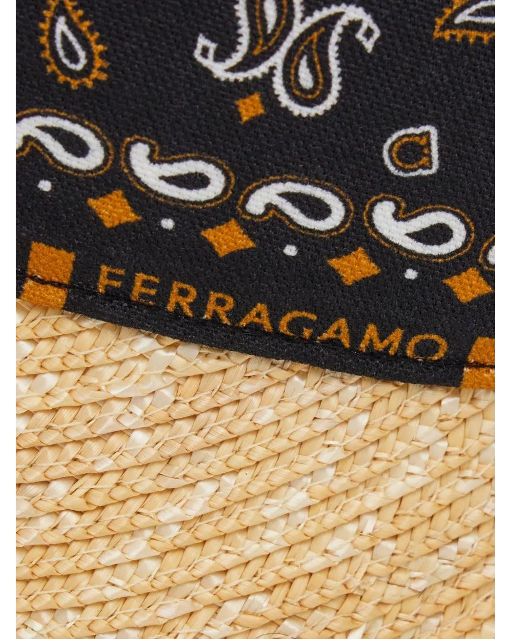 Ferragamo Natural Arabesque-Print Straw Visor