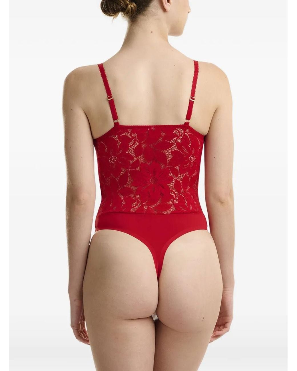 Wolford Red Floral-Lace Bodysuit