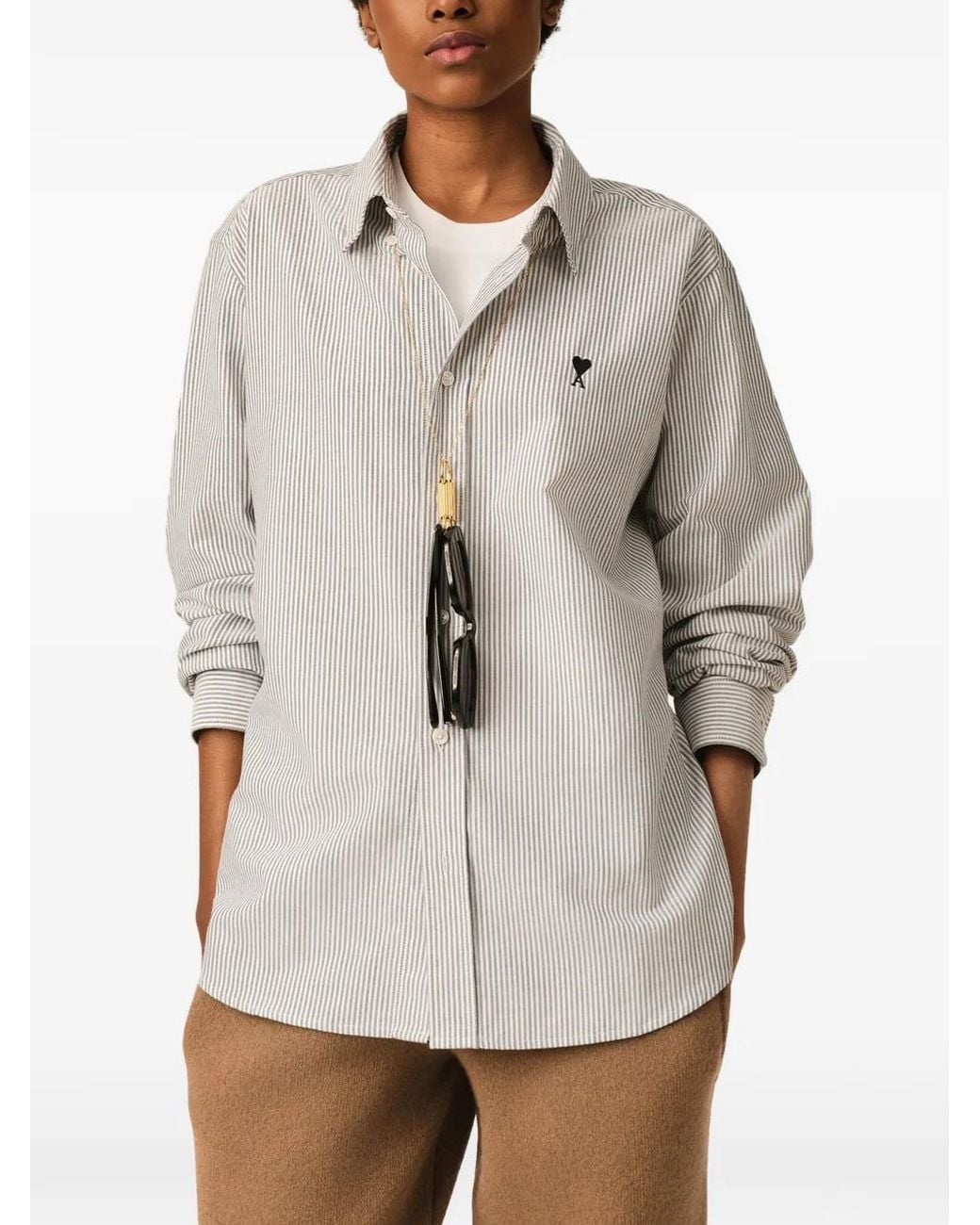 AMI Gray Striped Cotton Shirt With Ami De Coeur