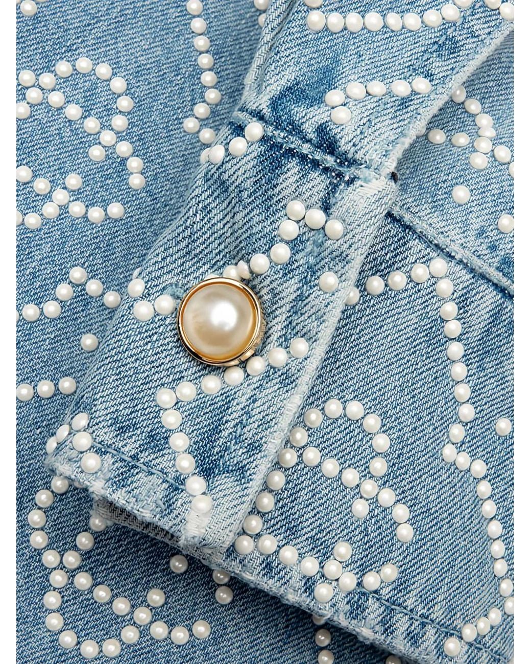 Casablanca Blue Pearl Monogram Long Sleeve Denim Shirt for men