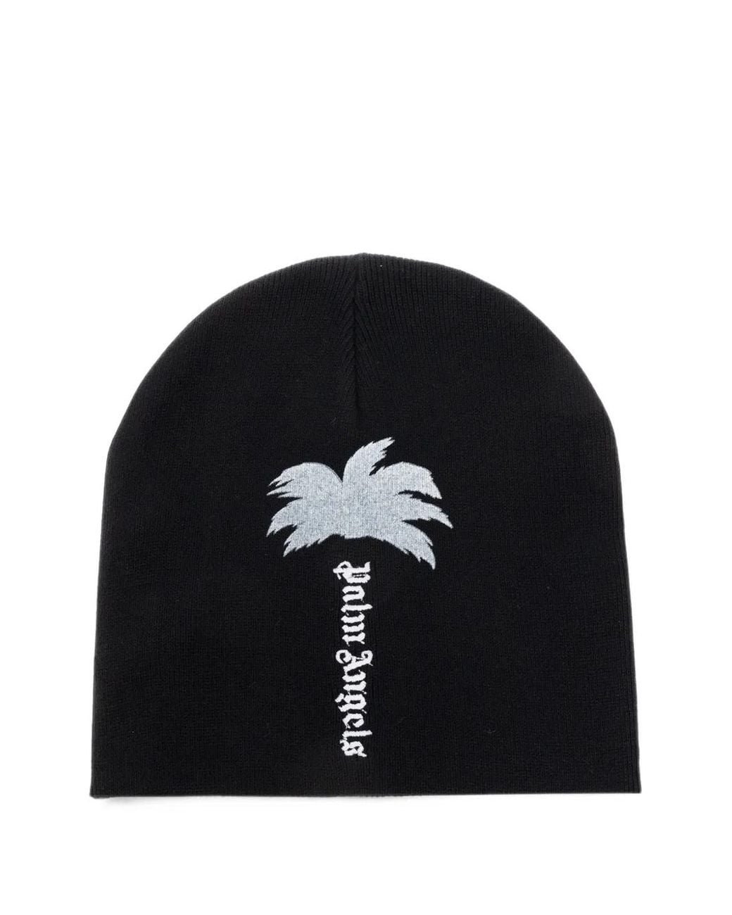 Palm Angels Black Big Palm Tree Beanie Hat for men