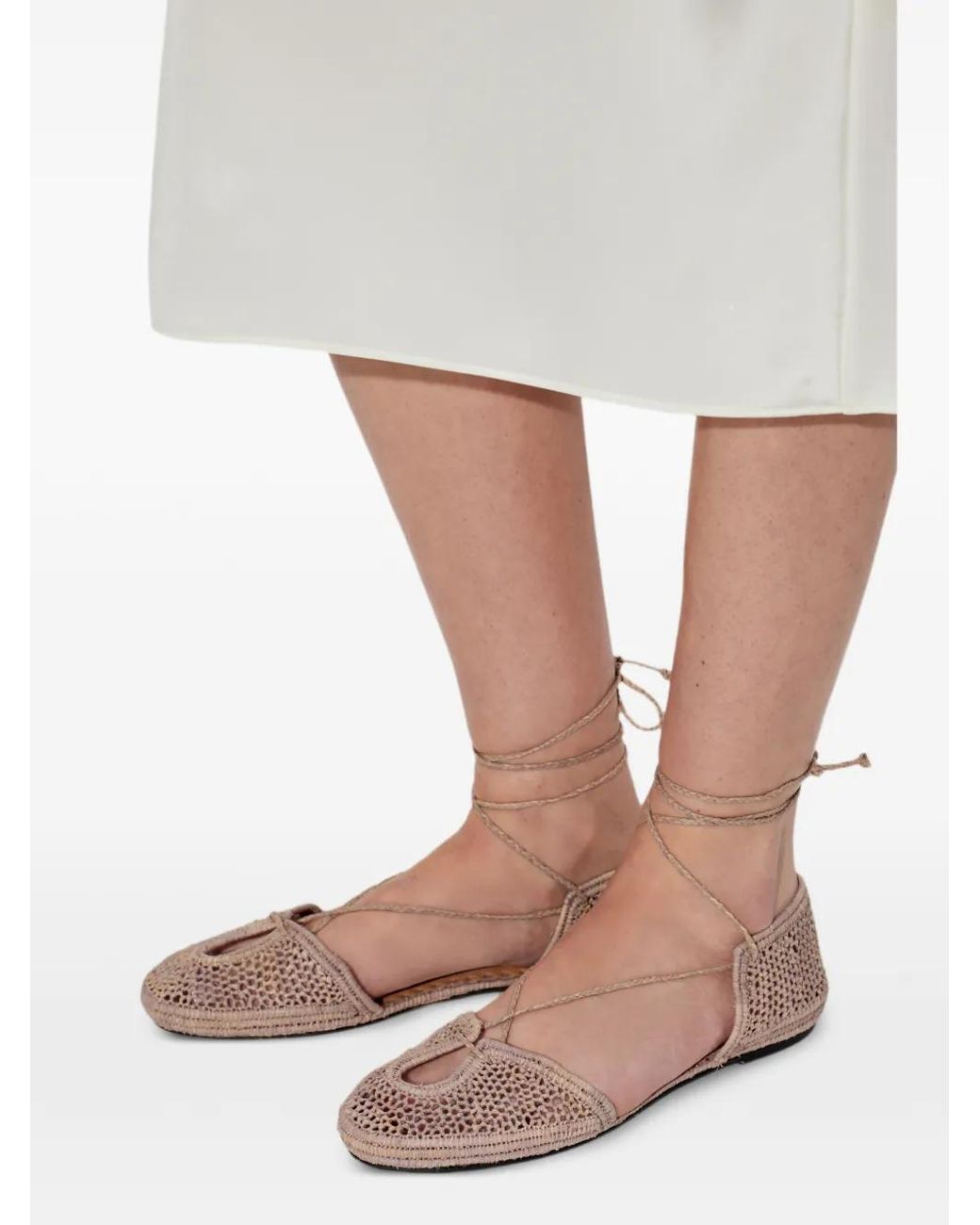 Odissi White Lima Woven Lace-Up Flat Pumps