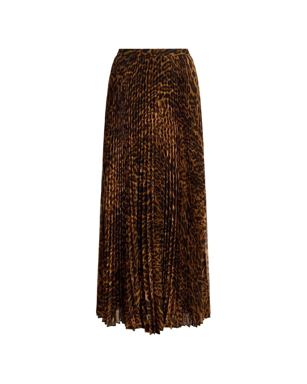 Ralph Lauren Brown Leopard-Pattern Pleated Midi Skirt